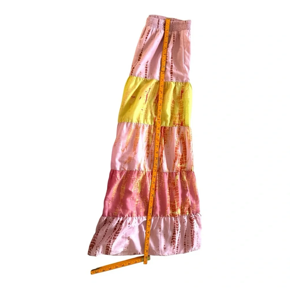Anthropologie Maxi Tiered Skirt in Pink and Yellow